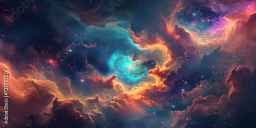 Vibrant space galaxy cloud nebula in a starry night cosmos, depicting the wonders of the universe through science and astronomy. A captivating supernova background wallpaper