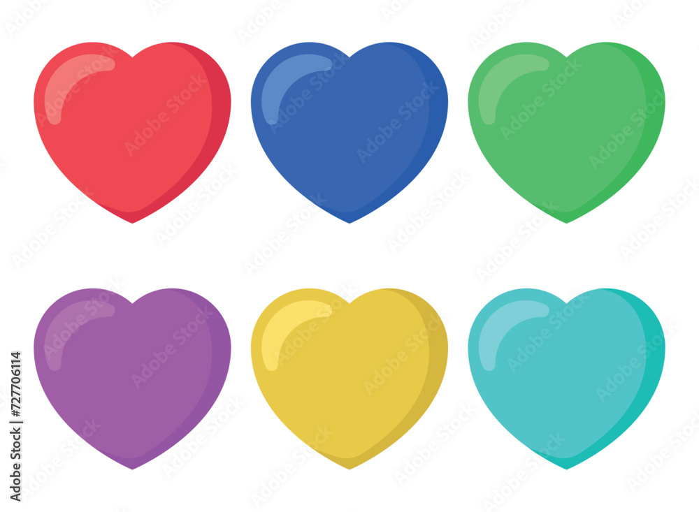 Set of hearts in multiple colours