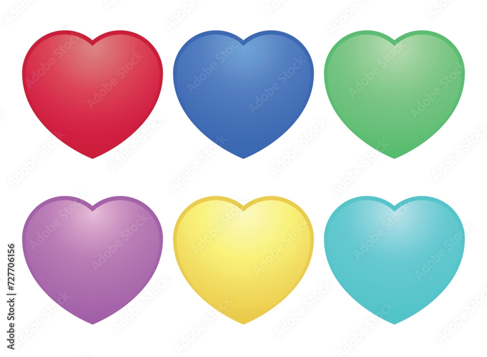 Set of hearts in multiple colours gradient style