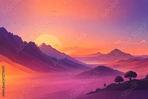 dessert background with pink and red sky in the background abstract background view with loely sun sert  photo