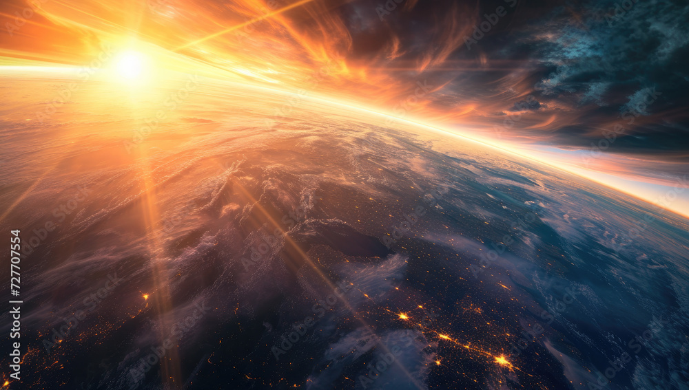 A sweeping panoramic perspective of the Earth as seen from space, featuring luminous city lights and gentle illumination from light clouds
A sweeping panoramic perspective of the Earth as seen from space, featuring luminous city lights and gentle illumination from light clouds