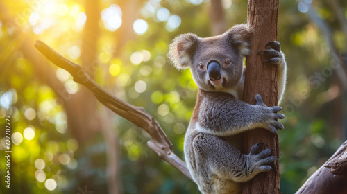 Koala bear on tree in wild