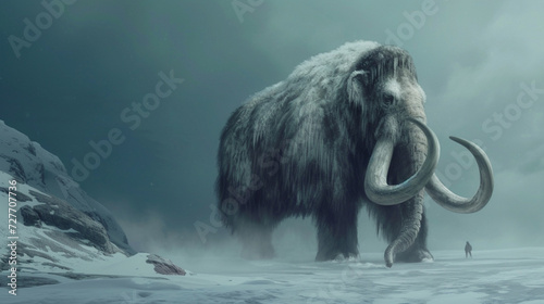 woolly mammoth walking in the north pole photo