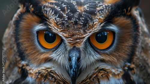 close up of Owl face with staring eyes