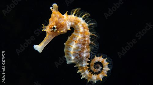 The slender seahorse, sometimes referred to as the long nosed seahorse in black background