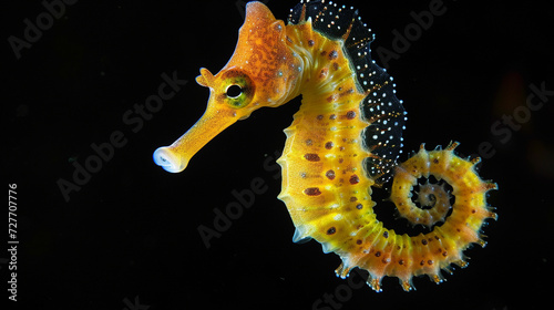 The slender seahorse, sometimes referred to as the long nosed seahorse in black background photo