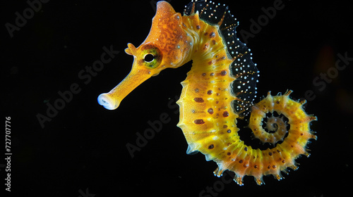 The slender seahorse, sometimes referred to as the long nosed seahorse in black background