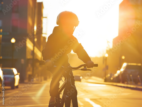 Silhouette of a child on a bicycle