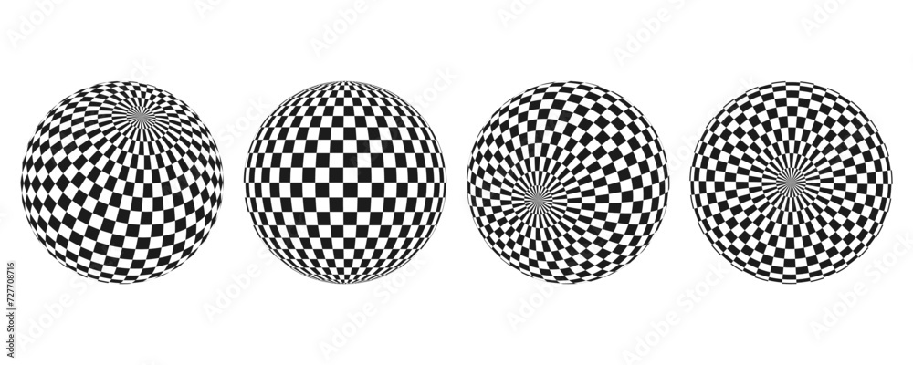 Abstract optical illusion sphere. Hypnotic ball with black and white squares. Vector illustration. Abstract optical illusion sphere. Hypnotic ball with black and white squares. Vector illustration.