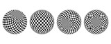 Abstract optical illusion sphere. Hypnotic ball with black and white squares. Vector illustration.