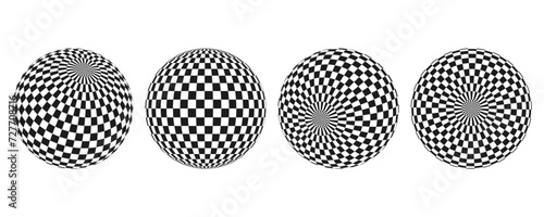 Abstract optical illusion sphere. Hypnotic ball with black and white squares. Vector illustration. photo
