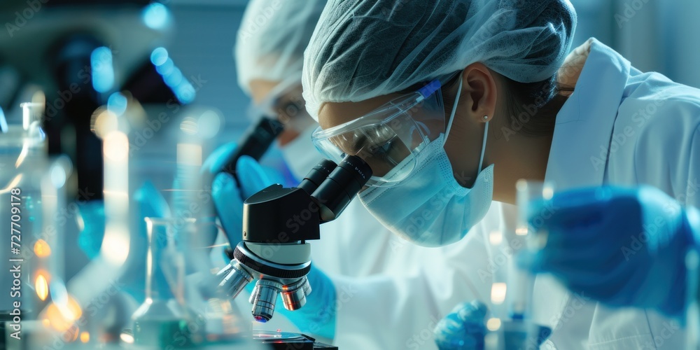 Scientists are conducting research experiments in biotechnology, human biology and pharmaceutical technology on a laboratory background. Science Scientists are conducting research experiments in biotechnology, human biology and pharmaceutical technology on a laboratory background. Science