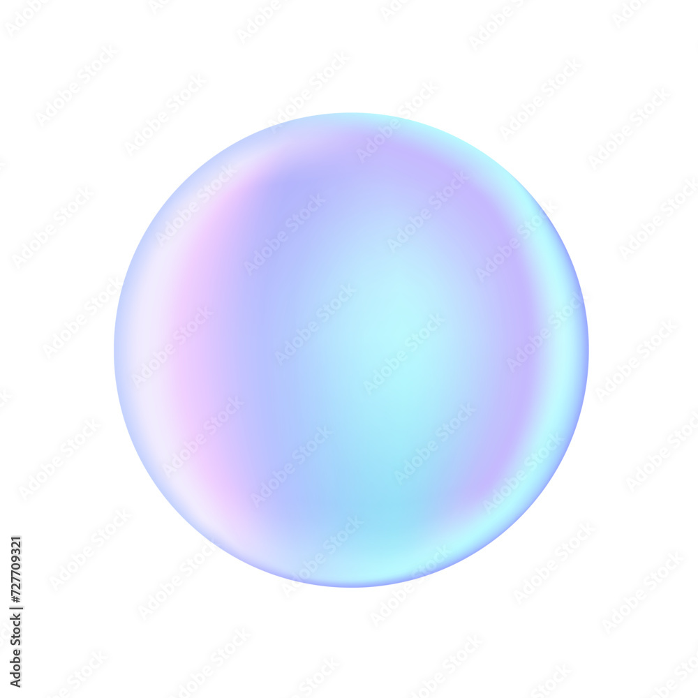 Rainbow sphere or round crystal or ball of pink purple iridescent colors isolated on white. Realistic light reflections. Vector 3D clipart for graphic design, pearl gem or bead illustration.