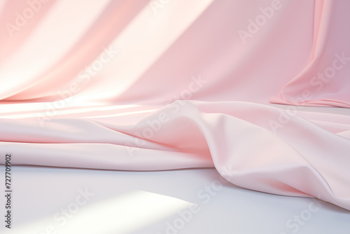 Soft, elegant waves of pink and white create a serene abstract background. Concept for beauty products, feminine themes, or elegant designs.