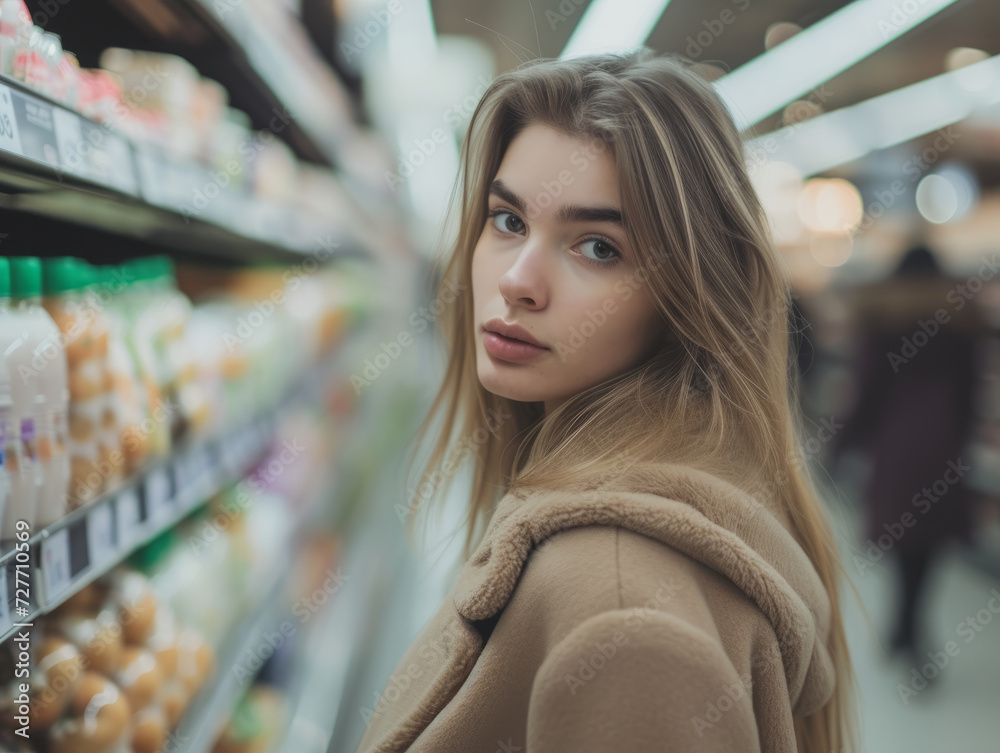 A woman chooses groceries at a local supermarket.