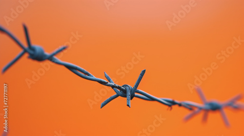 Gleaming Entanglement: Chrome Barbed Wire in Duo Orange Gradient. Generative AI © Sascha