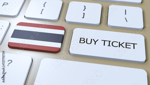 Thailand National Flag and Button with Text Buy Ticket. 3D Illustration Concept