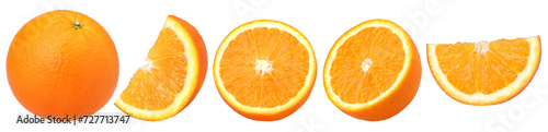 Orange fruit, half and slices isolated, transparent PNG, PNG format
