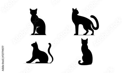 CAT SILHOUETTES SET ICONS , BLACK AND WHITE ICONS SET 02