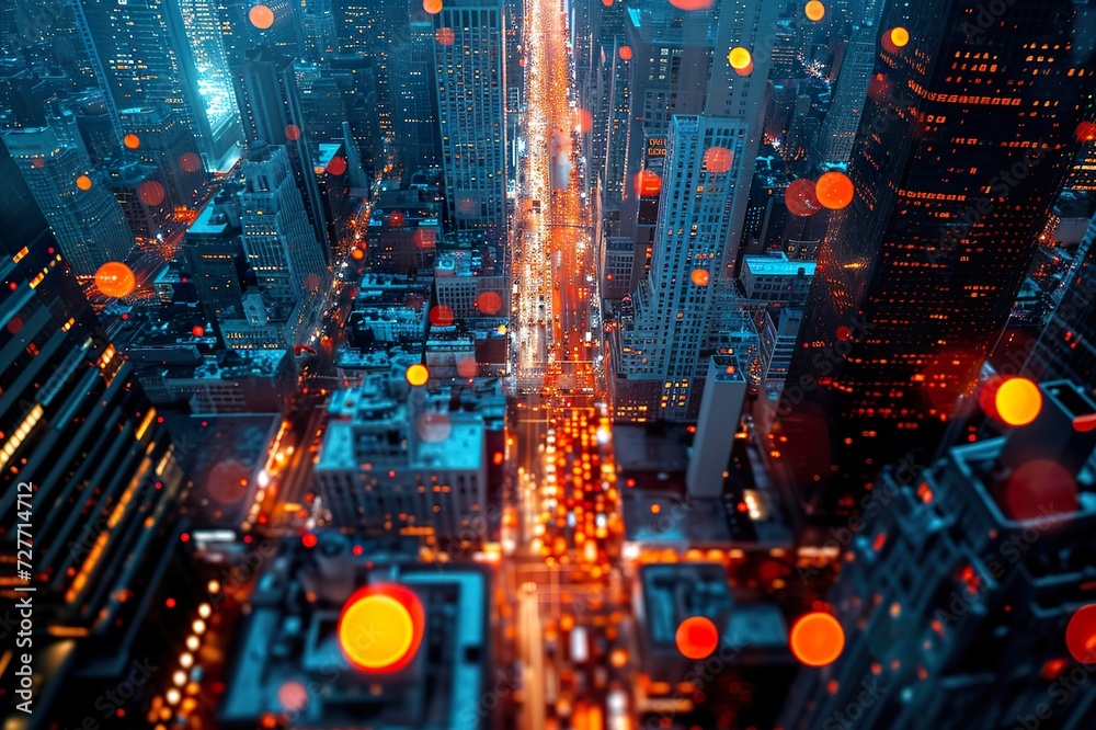 Obraz premium Abstract night view of the street in cityscape from the bird's perspective