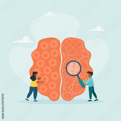Psychology. Psychotherapeutic practice, psychological assistance, psychiatrist consultations. Modern flat cartoon style. Vector illustration.