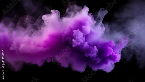 Abstract purple-violet fluffy smoke against black background.