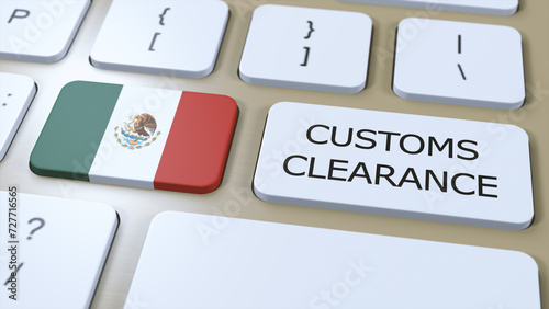 Slika na platnu Mexico National Flag and Text Customs Clearance on Button 3D Illustration