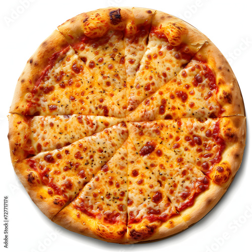 A pizza fresh out of the oven, with bubbling cheese isolated on white background, minimalism, png 