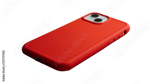 A vibrant red silicone phone case lying flat on a white solid background. 