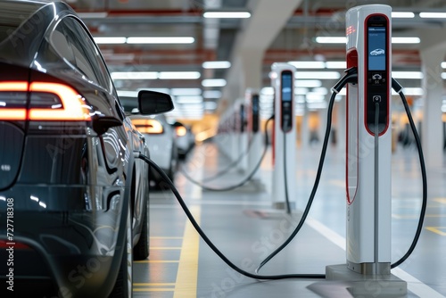 Electric vehicle charging services station in shopping mall