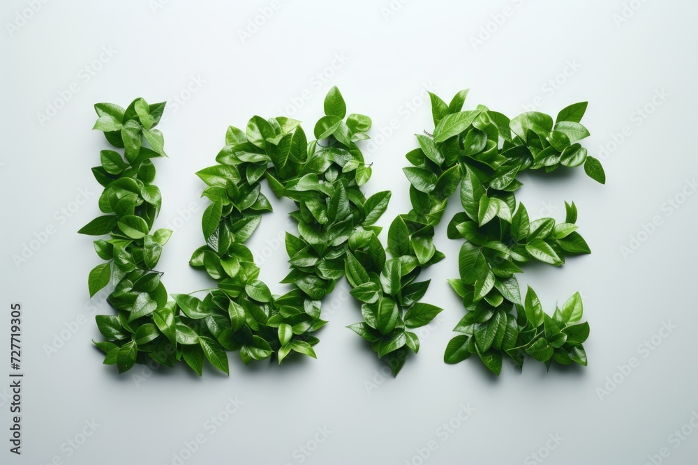 Letters Love with green leaves Letters Love with green leaves