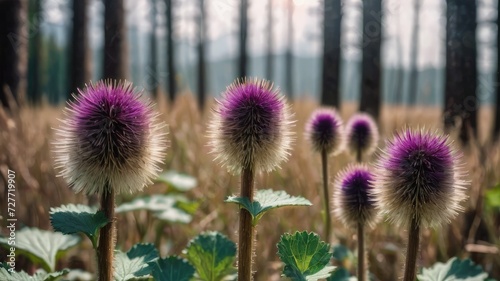 Foto Great burdock flowers and leaves, Medicine flower plant wallpaper, Close up of a