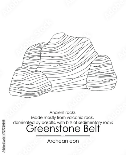 Greenstone belts are ancient rock formations from the Archean Eon. Black and white can be used as coloring page