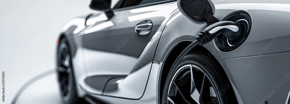 View of an Electric Car Charging Column and in the background a partial view of a car View of an Electric Car Charging Column and in the background a partial view of a car