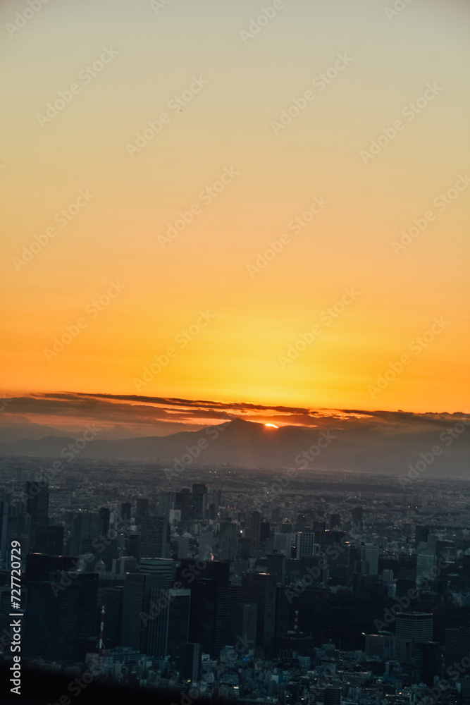 Fototapeta premium Foto del atardecer desde las alturas de Tokio, Japón.