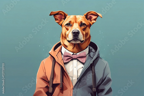 illustration of a dog wearing retro fashion clothes