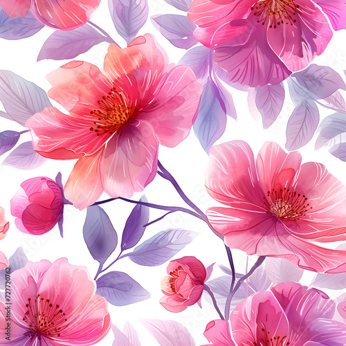 A background of beautiful blooming valentine's day flower detailed hand painted in watercolor seamless pattern © noppadonseesuwan