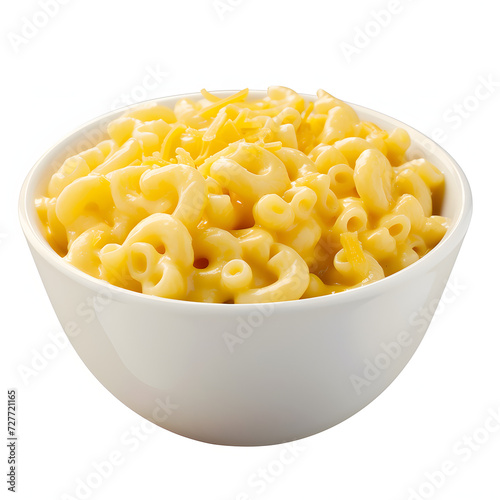 A bowl of creamy macaroni and cheese isolated on white background, photo, png
