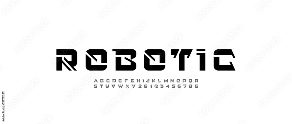 Technical future font, digital cyber alphabet, trendy bold letters from ...