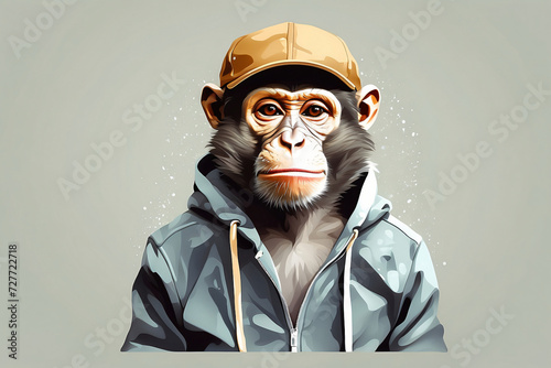 illustration of a monkey wearing retro fashion clothes