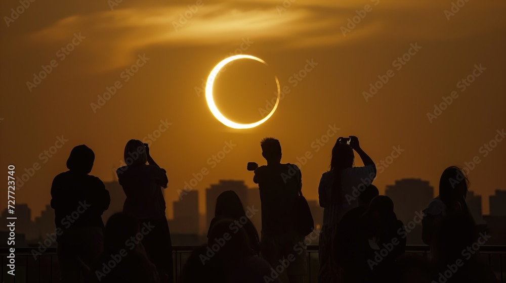 People watching a solar eclipse - obrazy, fototapety, plakaty 
