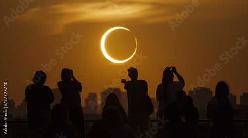 People watching a solar eclipse photo