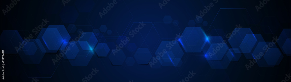 Abstract blue geometric hexagon futuristic digital hi-technology on a soft blue background. Technology and Science banner. Vector illustration - obrazy, fototapety, plakaty 