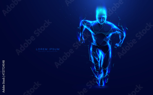 Athletic man running. Technology and sport concept. Low poly wireframe, lines. Illustration vector