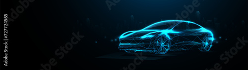 Electric car. EV. Technology and transportation concept. Low poly wireframe, lines. Illustration vector
