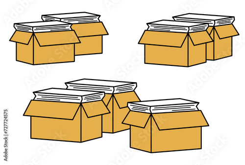 ダンボールに入った書類のカラーのフラットアイコンイラストセット