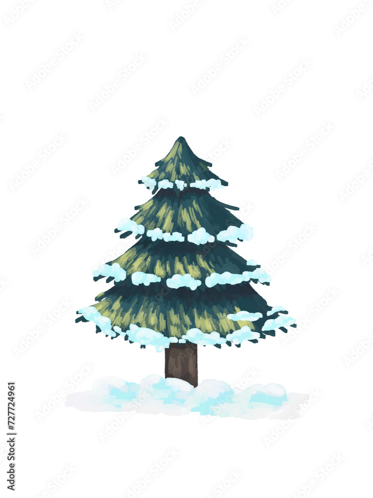 christmas tree with snow