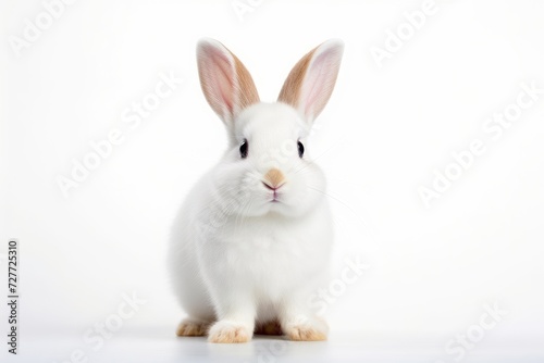 Charming White Rabbit with Pristine Fur on Minimalist Backdrop - Generative AI