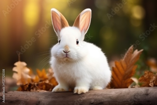 Inquisitive White Bunny Against Rustic Wooden Backdrop - Generative AI