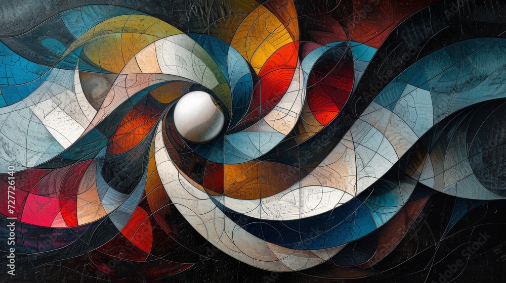 Fototapeta premium Stained glass window background with colorful apple abstract.